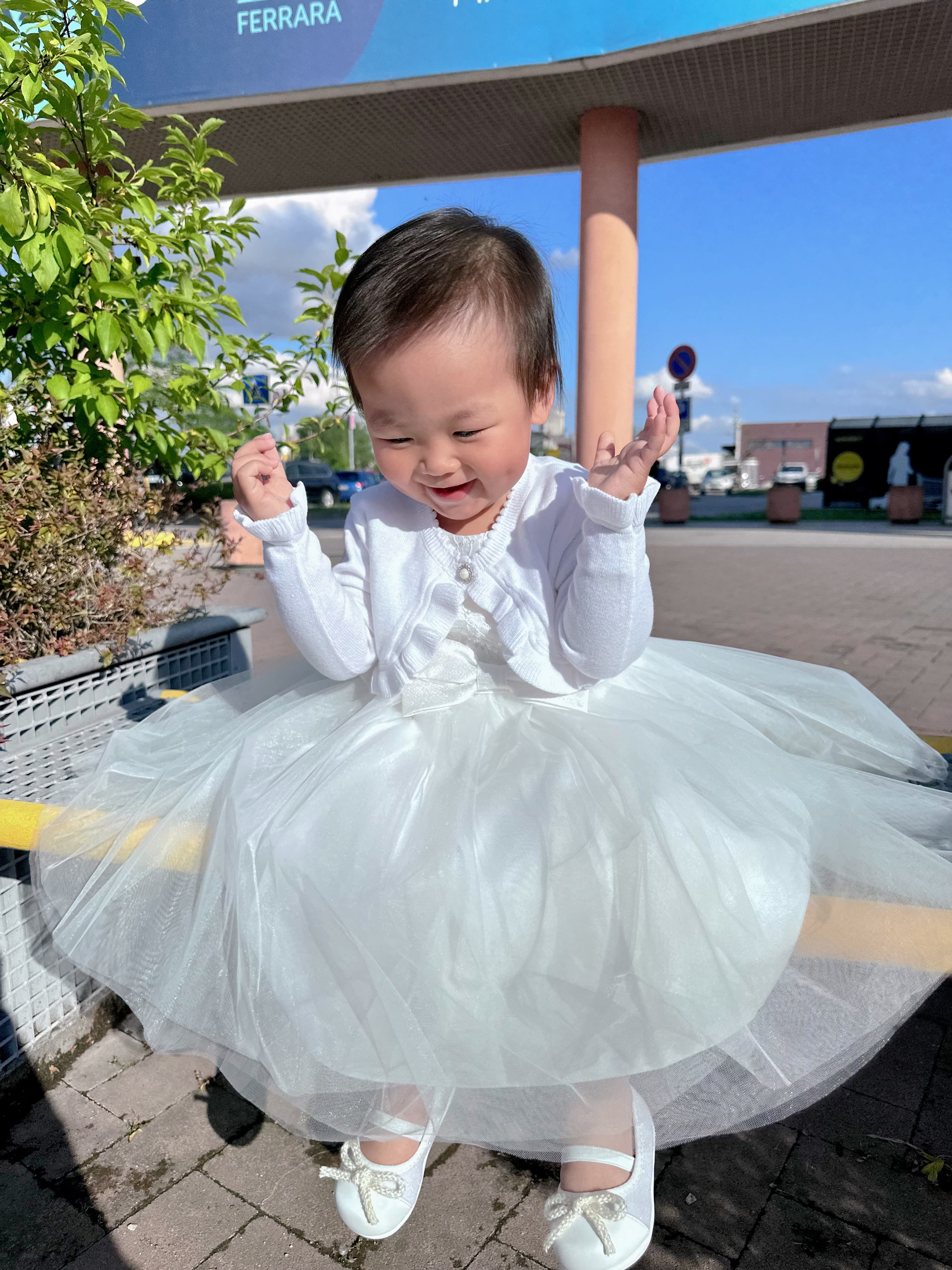 Abito da principessa per bambina - Vestito in pizzo bianco。3M-36M