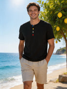 Maglia Uomo Henley 100% Cotone Made in Italy Manica Corta S-3XL