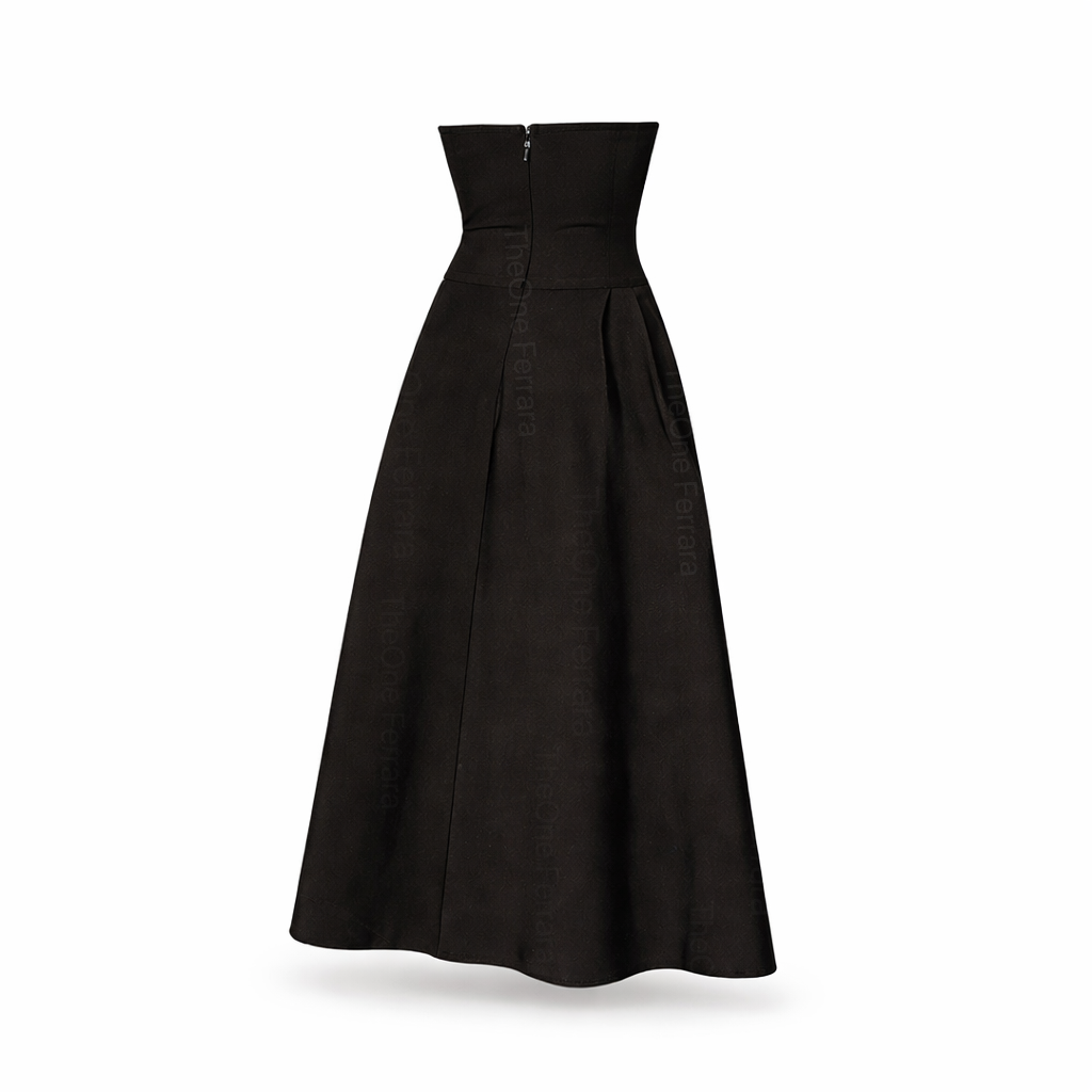 Abito Nero Strapless con Cristalli – Vestito Midi Elegante Linea A 623110