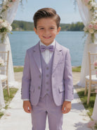 Completo Elegante Bambino Lilla 5 Pezzi con Giacca Gilet Pantaloni Camicia e Papillon