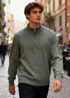 Maglione Uomo Mezza Zip - Pullover Viscosa Modal Collo Alto c t-007 ceneri verde