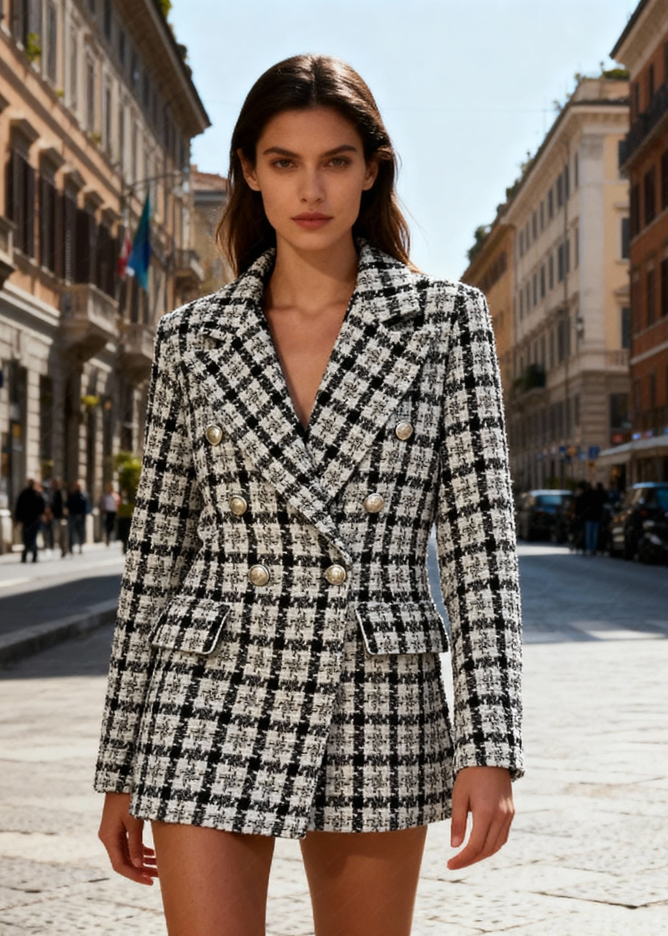 Giacca Blazer Donna Tweed Doppiopetto - Eleganza Couture 16151 Nero