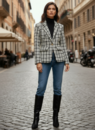 Giacca Blazer Donna Tweed a Quadri - Stile Chanel Elegante 16195 Nero