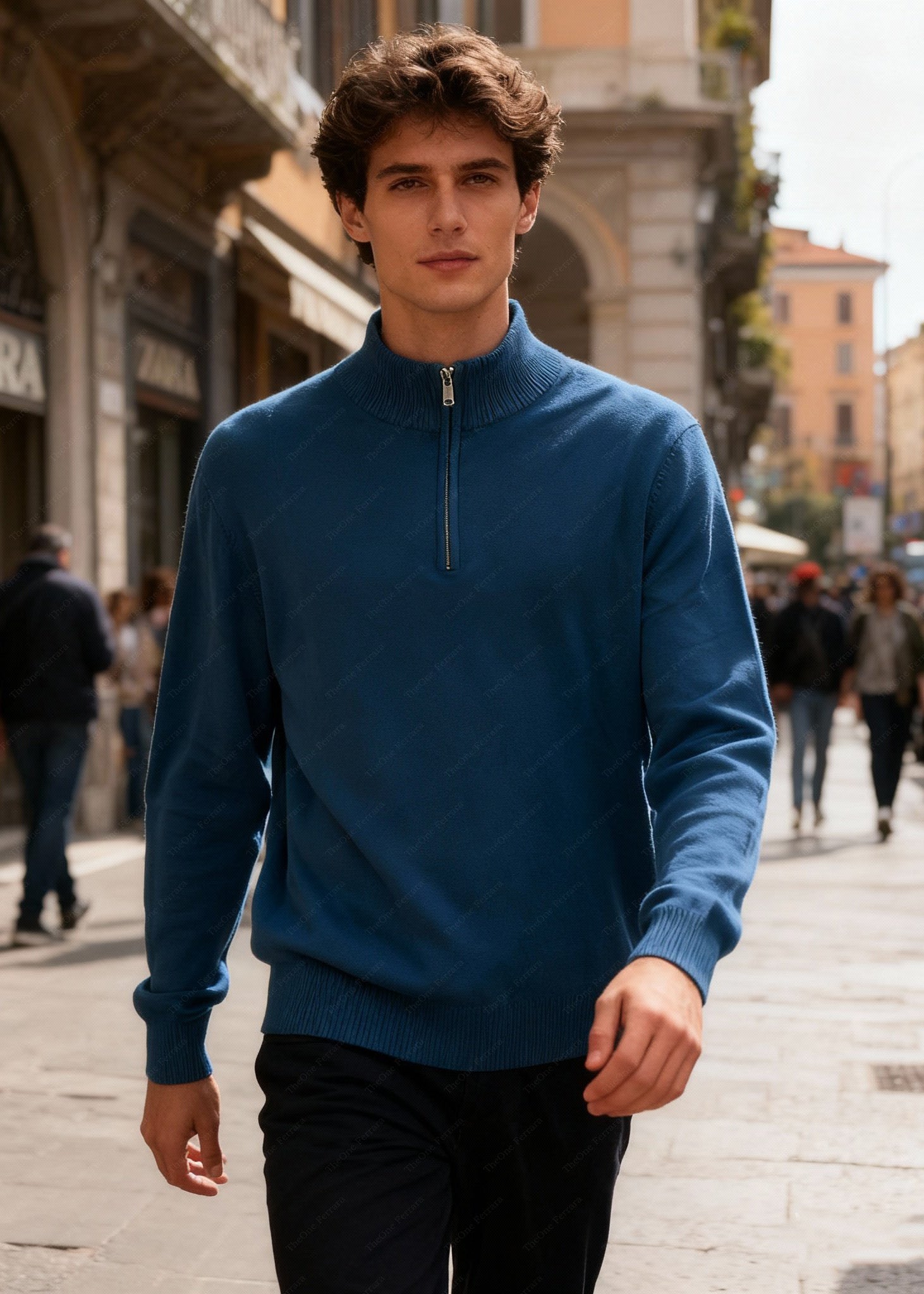 Maglione Uomo Mezza Zip - Pullover Viscosa Modal Collo Alto c t-007