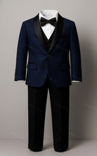 Completo Elegante Bambino Blu Notte Brillante 5 Pezzi Abito Cerimonia Matrimonio 1-14Anni