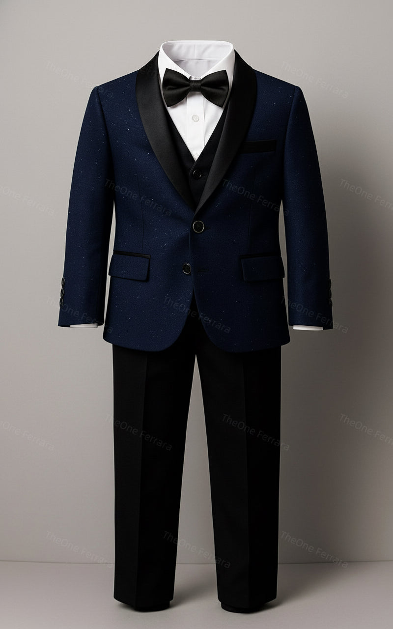Completo Elegante Bambino Blu Notte Brillante 5 Pezzi Abito Cerimonia Matrimonio 1-14Anni