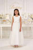 Abito Bambina Elegante Bianco con Fiocco Oro – Vestito Cerimonia 4-14 Anni 3824