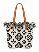 Borsa Shopper Donna in Tessuto Jacquard con Frange – Stile Boho Chic Panna L × A × P: 40 × 43 × 17 cm