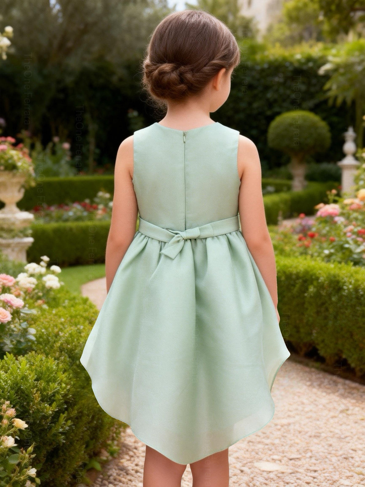 Abito da Cerimonia Bambina in Raso con Gonna in Tulle e Fiocco – Scollo Perle 2-12 Anni 750