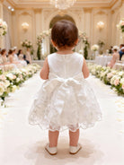 Abito da Battesimo Neonata Bianco 3–24 Mesi – Raso Tulle Ricamato con Fiori, Fiocco Posteriore Cerimonia 6132