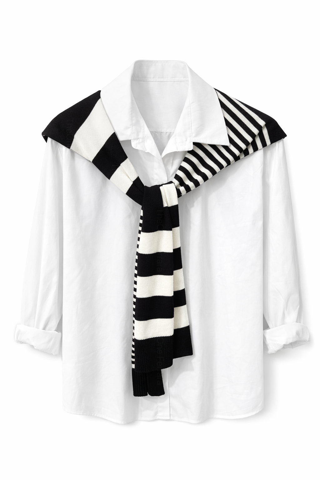 Completo Donna 2 Pezzi – Camicia Bianca Oversize + Gilet Maglia a Righe | Taglia Unica | Look Casual Chic Primavera Estate Nero taglia unica 45-60kg