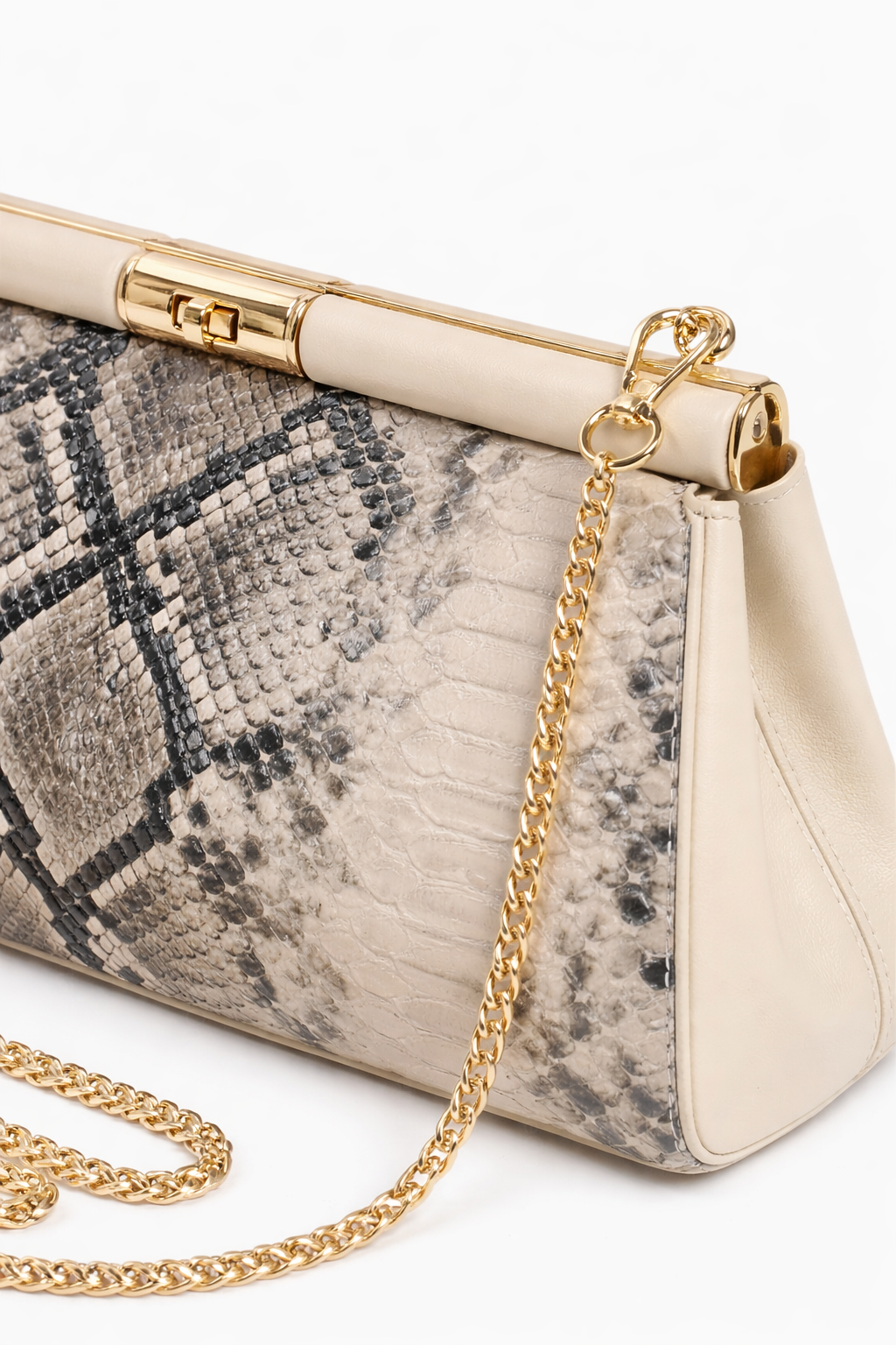 Borsa Elegante Donna Effetto Pitone con Catena Oro – Pochette Cerimonia 30cm Strutturata