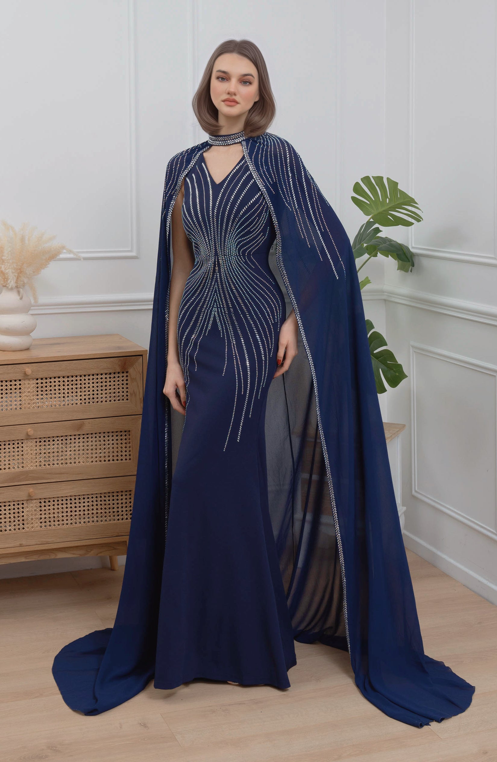 Abito da Gala Blu Due Pezzi con Mantella Gioiell 512353