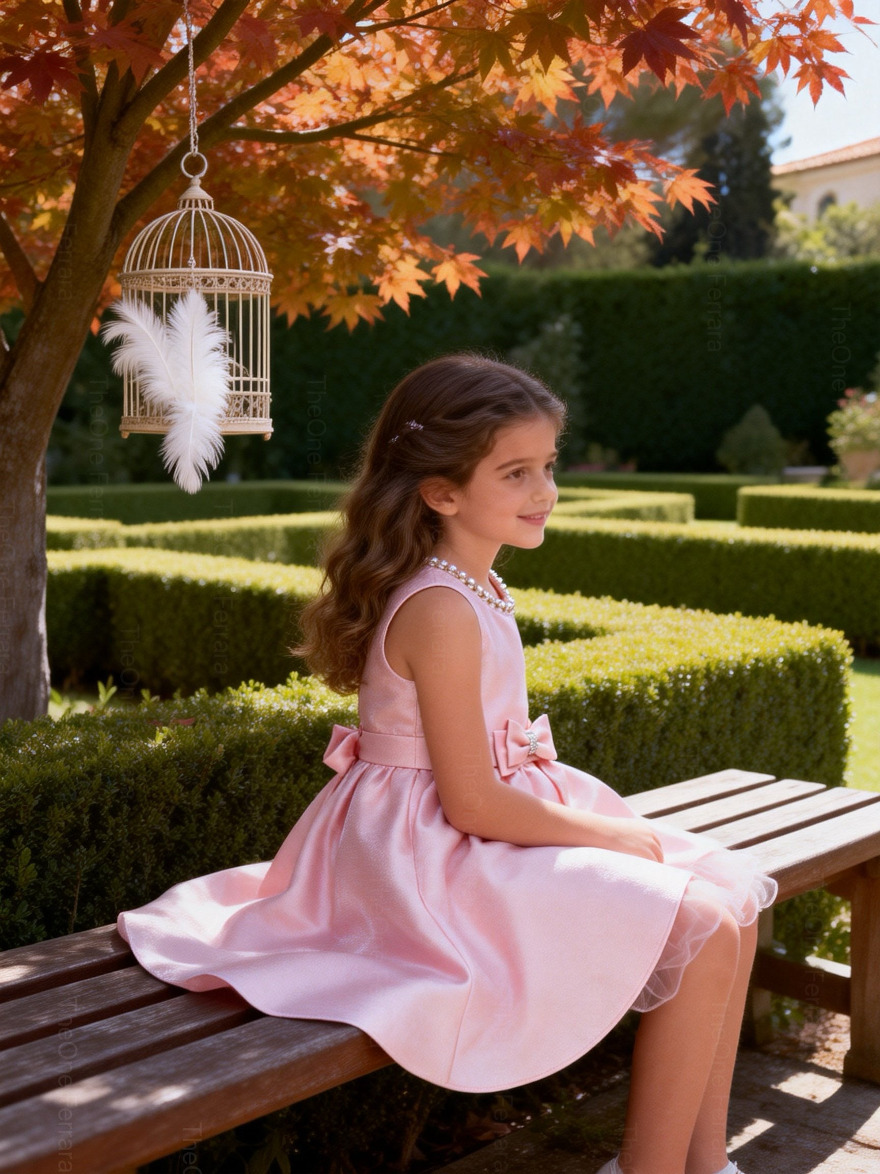Abito da Cerimonia Bambina in Raso con Gonna in Tulle e Fiocco – Scollo Perle 2-12 Anni 750