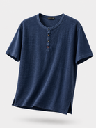 Maglia Uomo Henley 100% Cotone Made in Italy Manica Corta S-3XL Blu navy