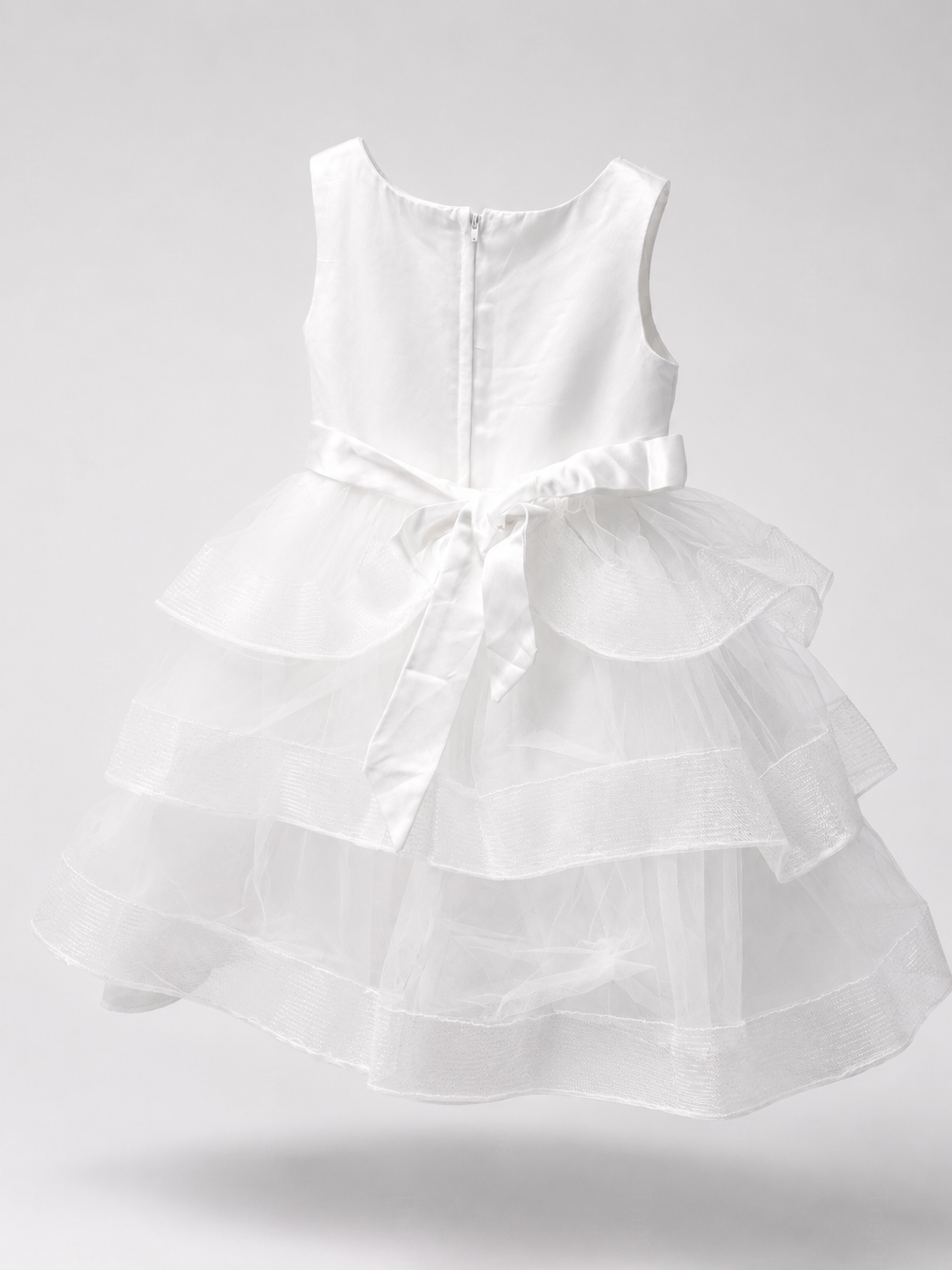 Vestito Cerimonia Bambina Bianco con Ricami e Gonna Volant in Tulle