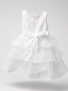 Vestito Cerimonia Bambina Bianco con Ricami e Gonna Volant in Tulle