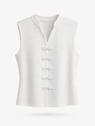 Gilet in Maglia Donna con Bottoni Decorativi – Smanicato Elegante Bianco Taglia unica-40-55kg