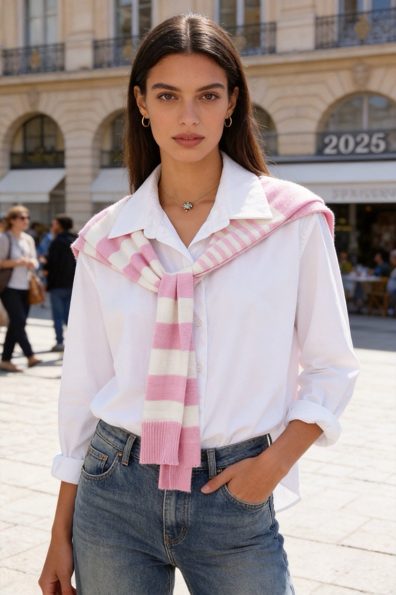 Completo Donna 2 Pezzi – Camicia Bianca Oversize + Gilet Maglia a Righe | Taglia Unica | Look Casual Chic Primavera Estate