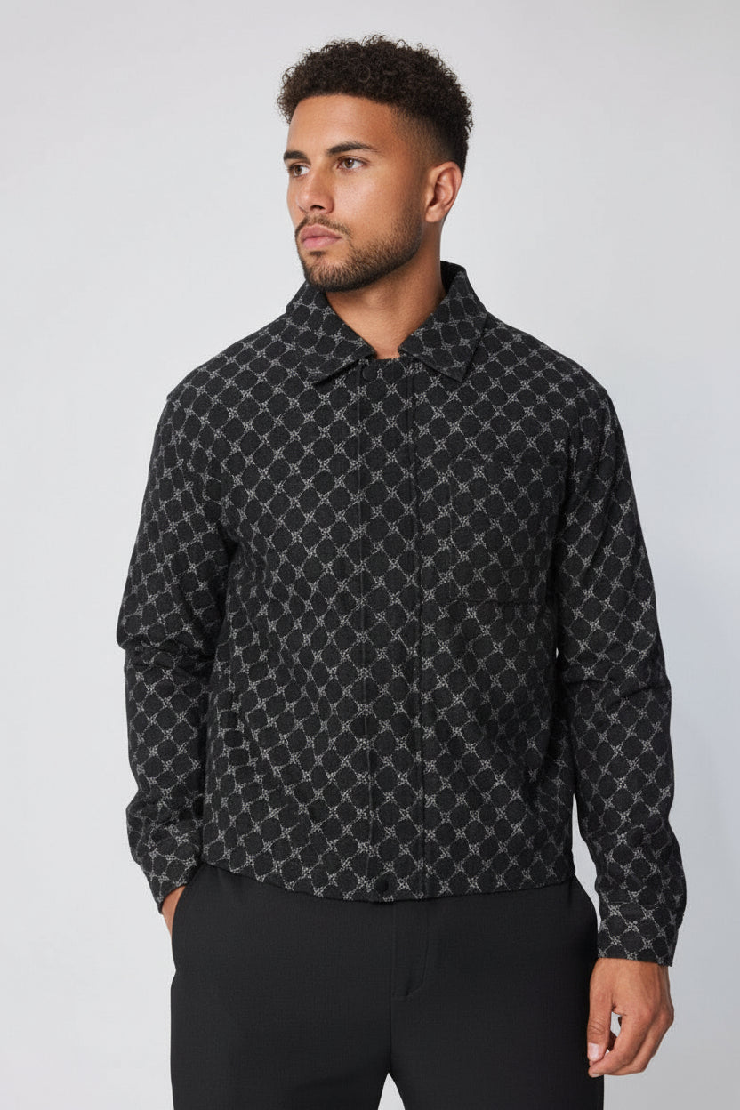 Giacca Overshirt Uomo con Motivo a Catena – Stile Elegante e Moderno-BM2543P-TheOne
