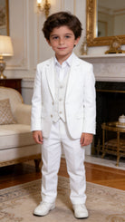 Completo Elegante Bambino Bianco 5 Pezzi Abito Cerimonia Matrimonio Comunione 1-14Anni