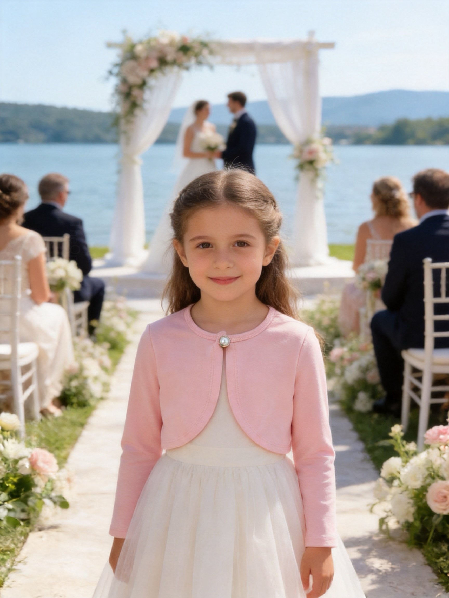 Coprispalle Bambina in Cotone con Bottone Perlato per Cerimonia