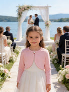 Coprispalle Bambina in Cotone con Bottone Perlato per Cerimonia