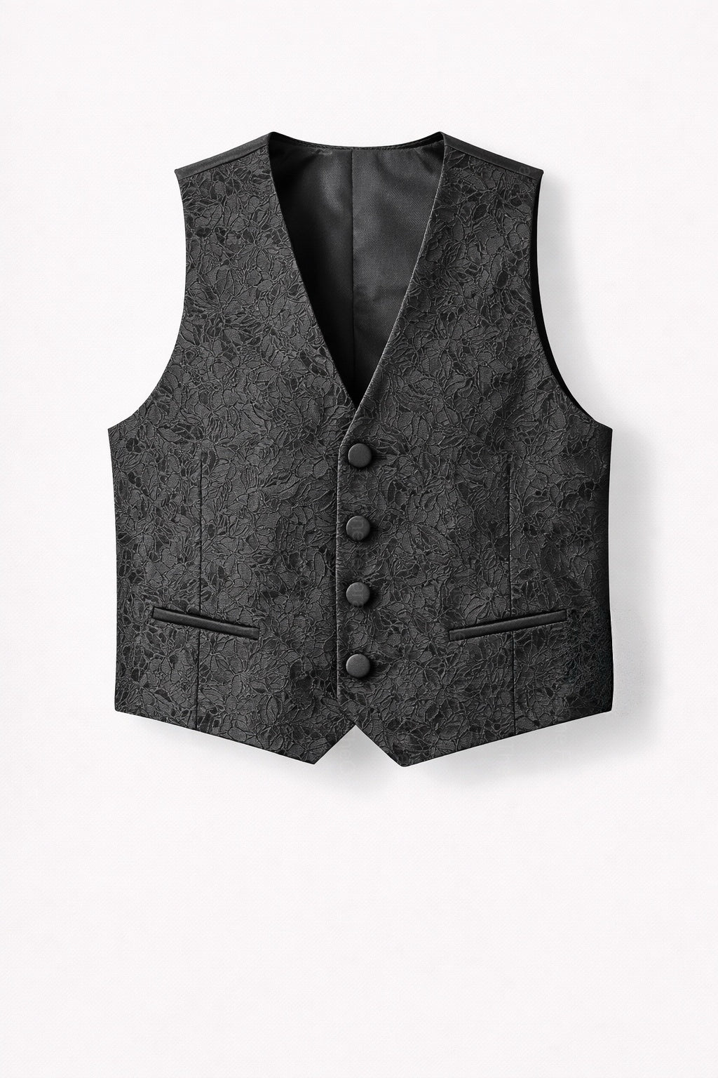 Abito da Sposo Uomo 4 Pezzi Nero 、Bianco Damascato – Giacca Collo Coreano + Gilet + Pantaloni Finitura Lucida (Effetto Raso) + Cravatta | Slim Fit Drop 6