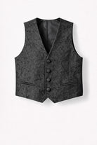 Abito da Sposo Uomo 4 Pezzi Nero 、Bianco Damascato – Giacca Collo Coreano + Gilet + Pantaloni Finitura Lucida (Effetto Raso) + Cravatta | Slim Fit Drop 6
