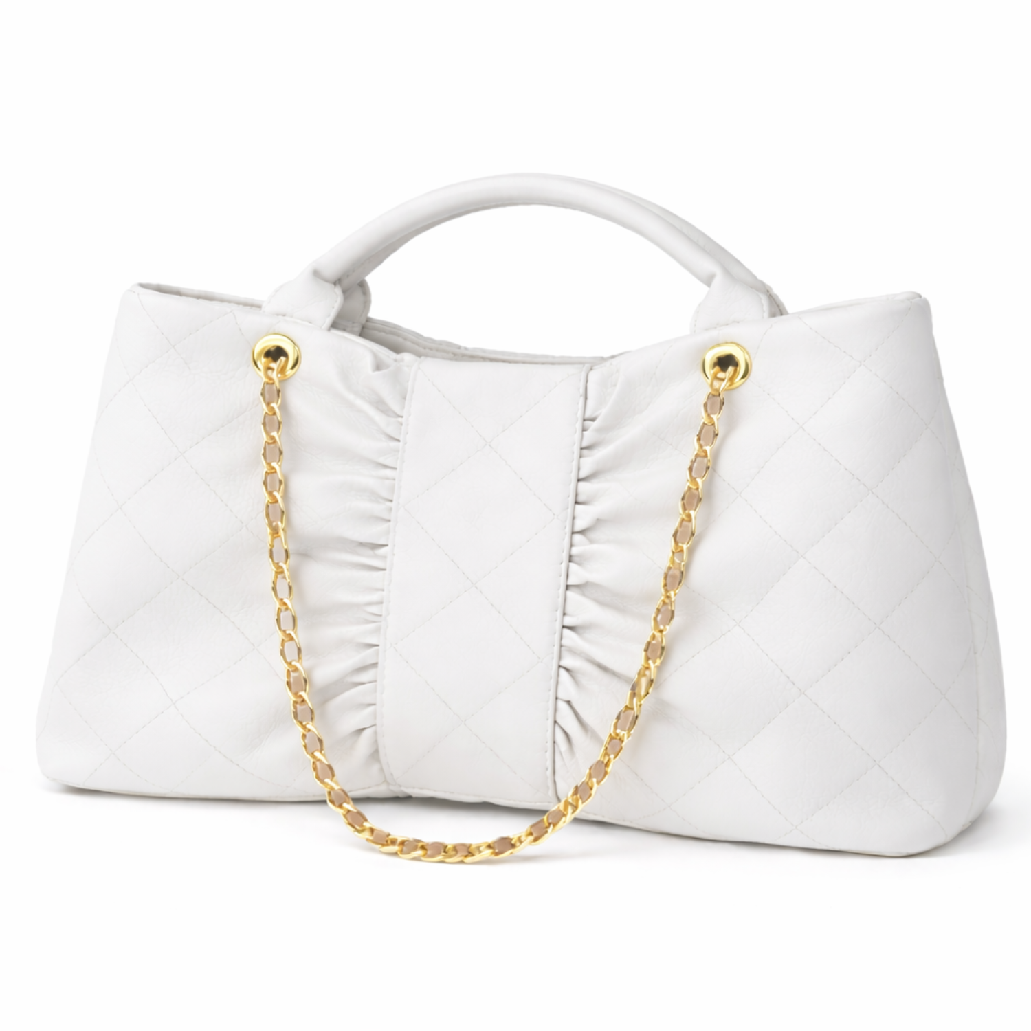 Borsa Donna Trapuntata Grande con Catena Oro – Shopper Elegante 41cm | Tote Spaziosa da Lavoro e Tempo Libero Bianco 41 x 26 x 11 cm