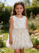 Abito da Cerimonia Bambina 2-12 Anni Elegante – Vestito con Fiori 3D e Gonna in Tulle per Matrimonio, Battesimo e Compleanno 716