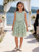 Abito da Cerimonia Bambina 2-12 Anni Elegante – Vestito con Fiori 3D e Gonna in Tulle per Matrimonio, Battesimo e Compleanno 716