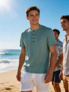 Maglia Uomo Henley 100% Cotone Made in Italy Manica Corta S-3XL