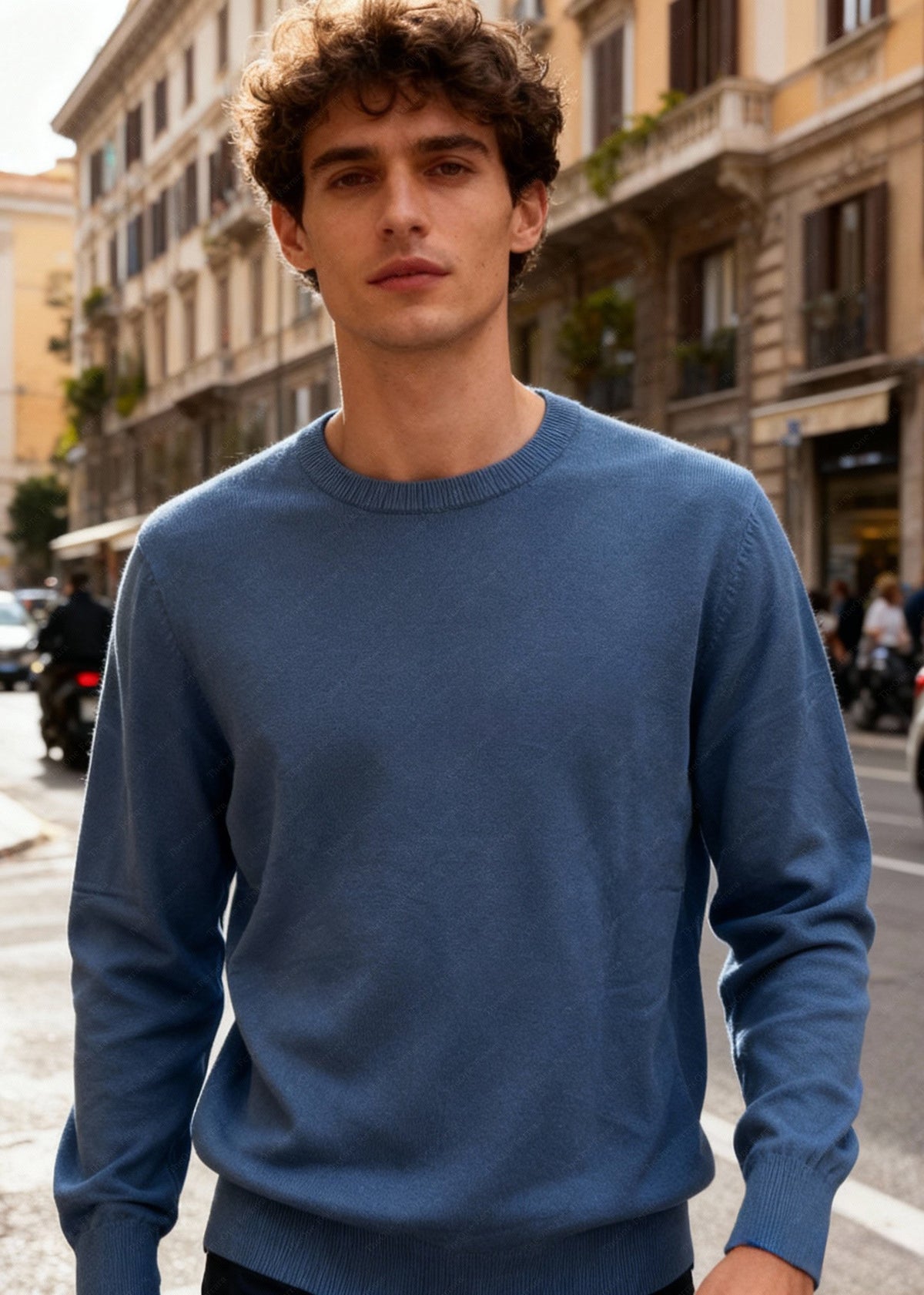 Maglione Uomo Girocollo in Viscosa - Pullover Morbido Elasticizzato-35613 denim