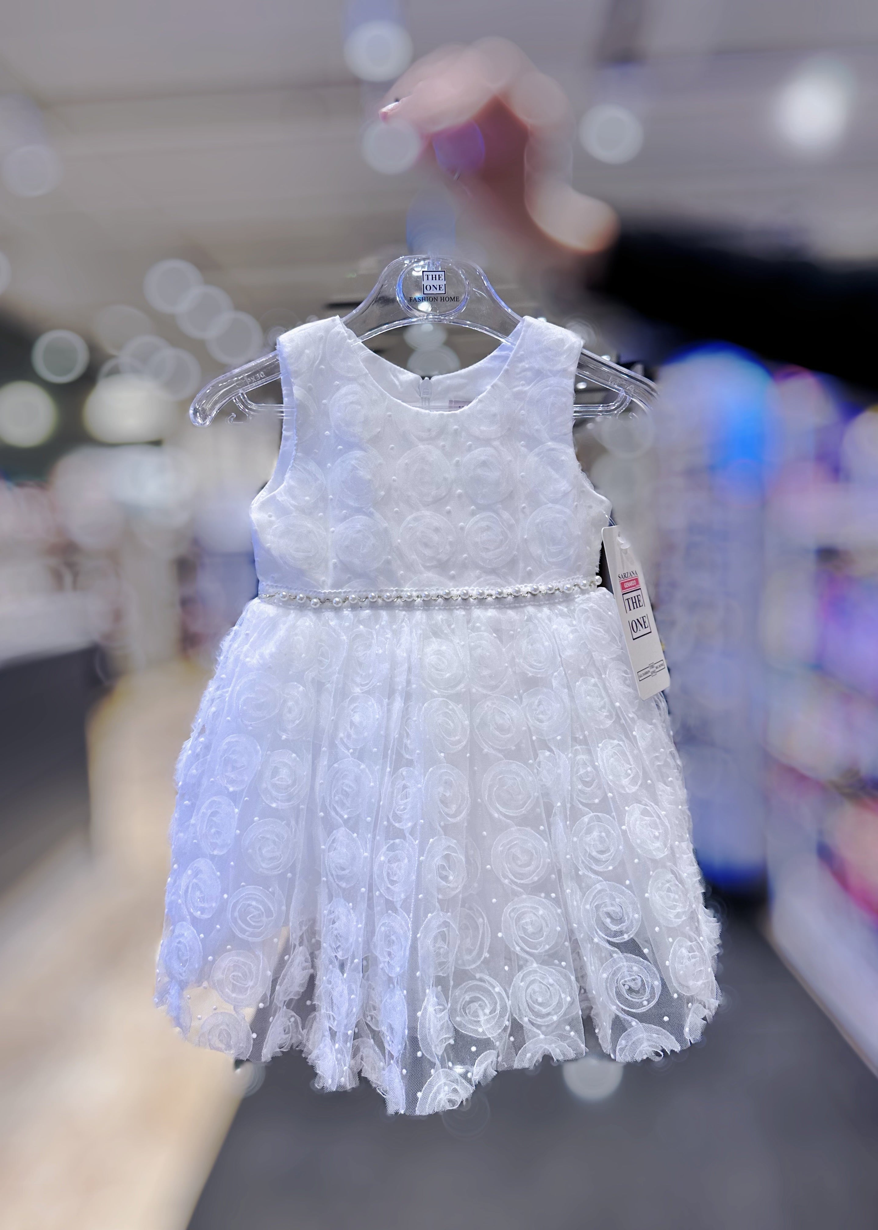 Abito da Battesimo Bambina Bianco 6M–12 Anni – Tulle con Rose 3D e Cintura di Perle | Cerimonia Compleanno 6678 678 Bianco