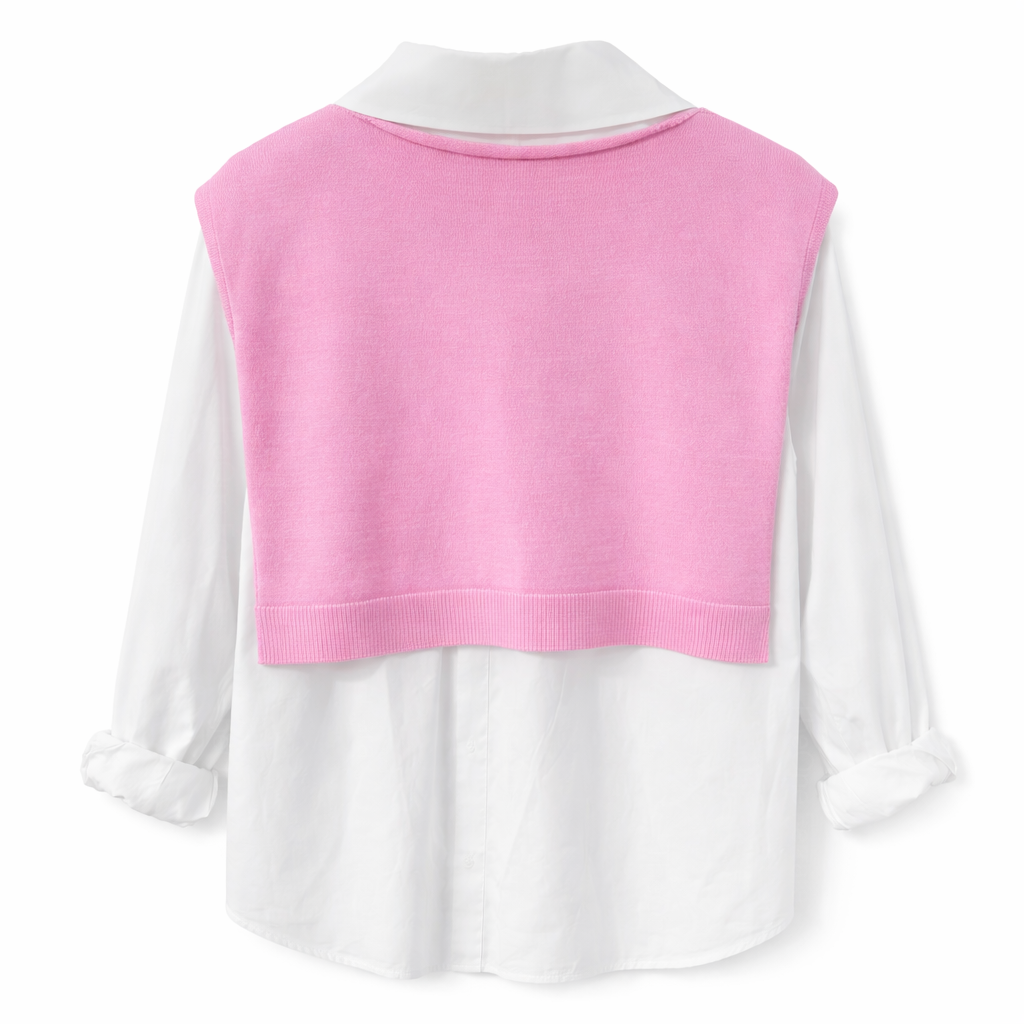 Completo Donna 2 Pezzi – Camicia Bianca Oversize + Gilet Maglia a Righe | Taglia Unica | Look Casual Chic Primavera Estate