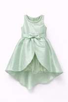 Abito da Cerimonia Bambina in Raso con Gonna in Tulle e Fiocco – Scollo Perle 2-12 Anni 750 verde salvia