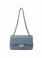 Borsa Donna Trapuntata a Spalla con Catena – Stile Italiano Elegante 9887, 27×8X16 cm l.blue