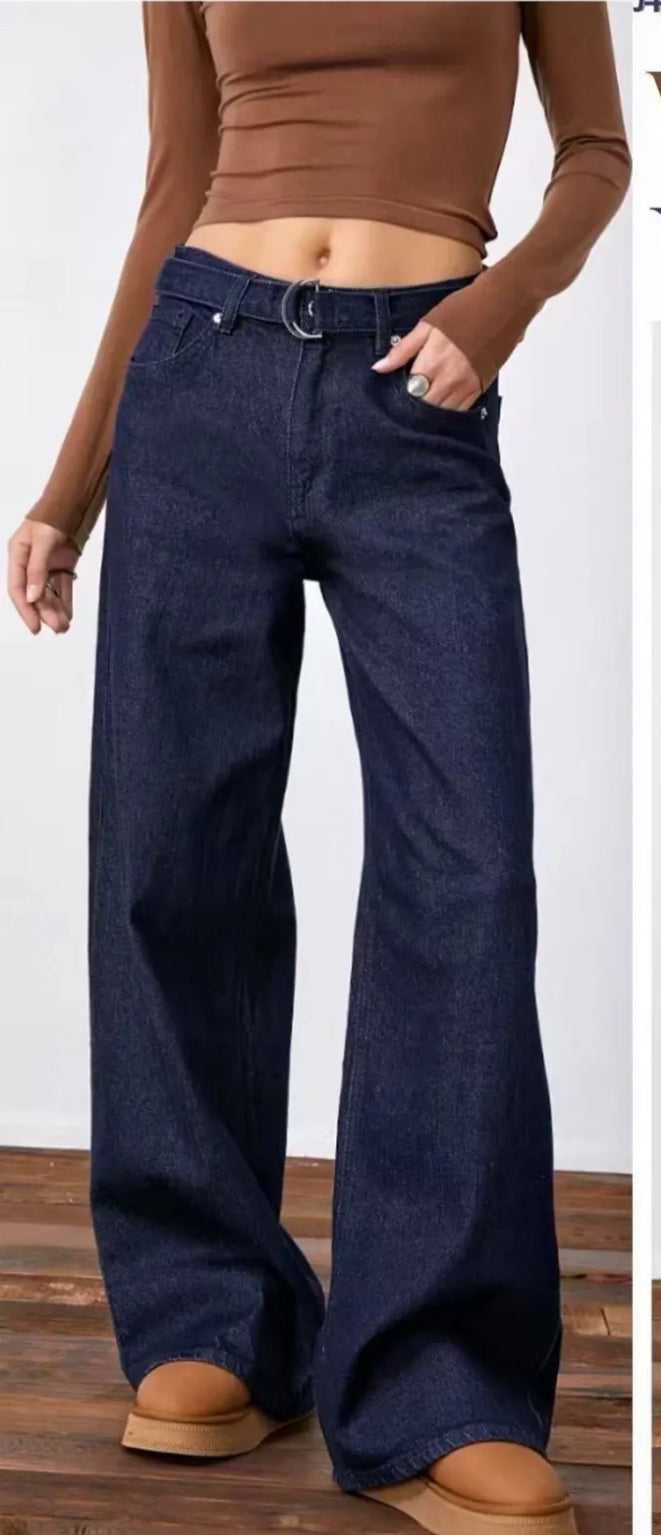 Jeans Donna Wide Leg Vita Alta Blu Scuro – Modello 5083-TheOne XL