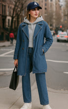 Trench in Denim da Donna con Cintura | Doppiopetto Elegante -1668