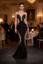 Abito da Sera Nero Sirena con Cristalli – Vestito Elegante Lusso da Gala 618001