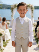 Completo Elegante Bambino Beige 5 Pezzi con Giacca Gilet Pantaloni Camicia e Papillony