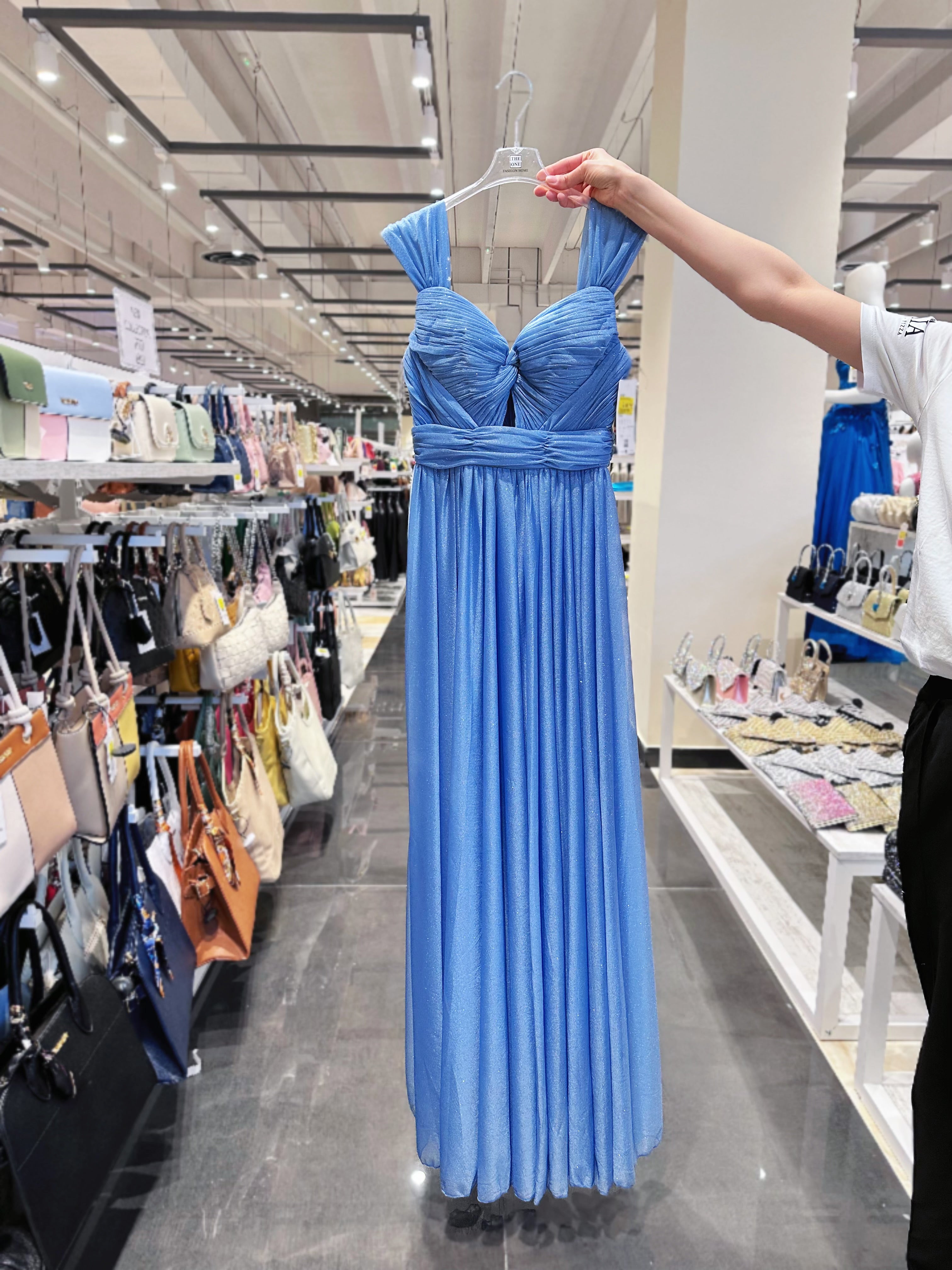 Cerimonia senza manica blu polvere