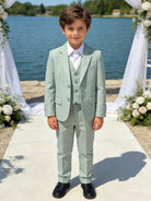 Completo Bambino Matrimonio Verde Salvia 5 Pezzi Elegante 1-16 Anni