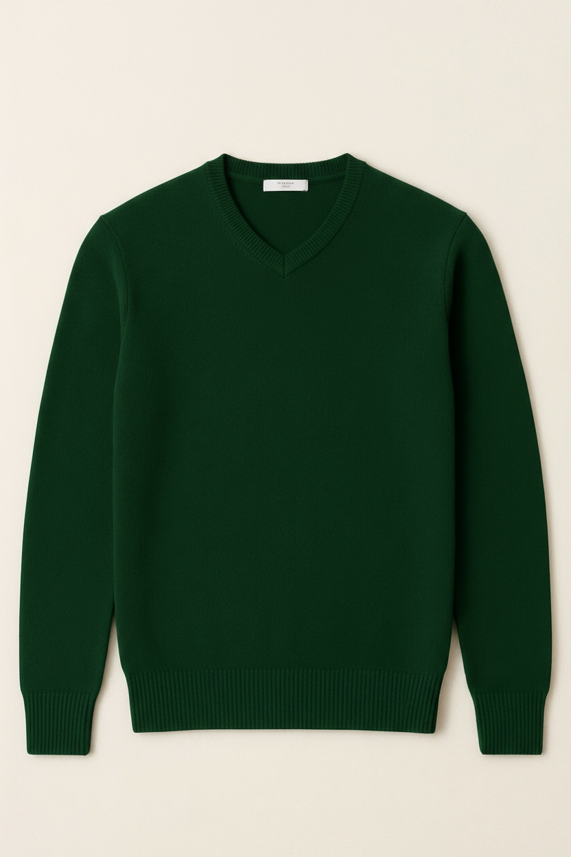 Maglione Uomo Scollo a V in Viscosa - Pullover Elasticizzato Elegante 35607 bosco