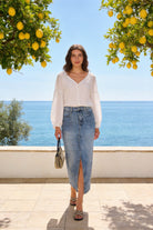 Gonna Jeans Donna Midi – Denim con Strass Vita Alta Elegante 6226
