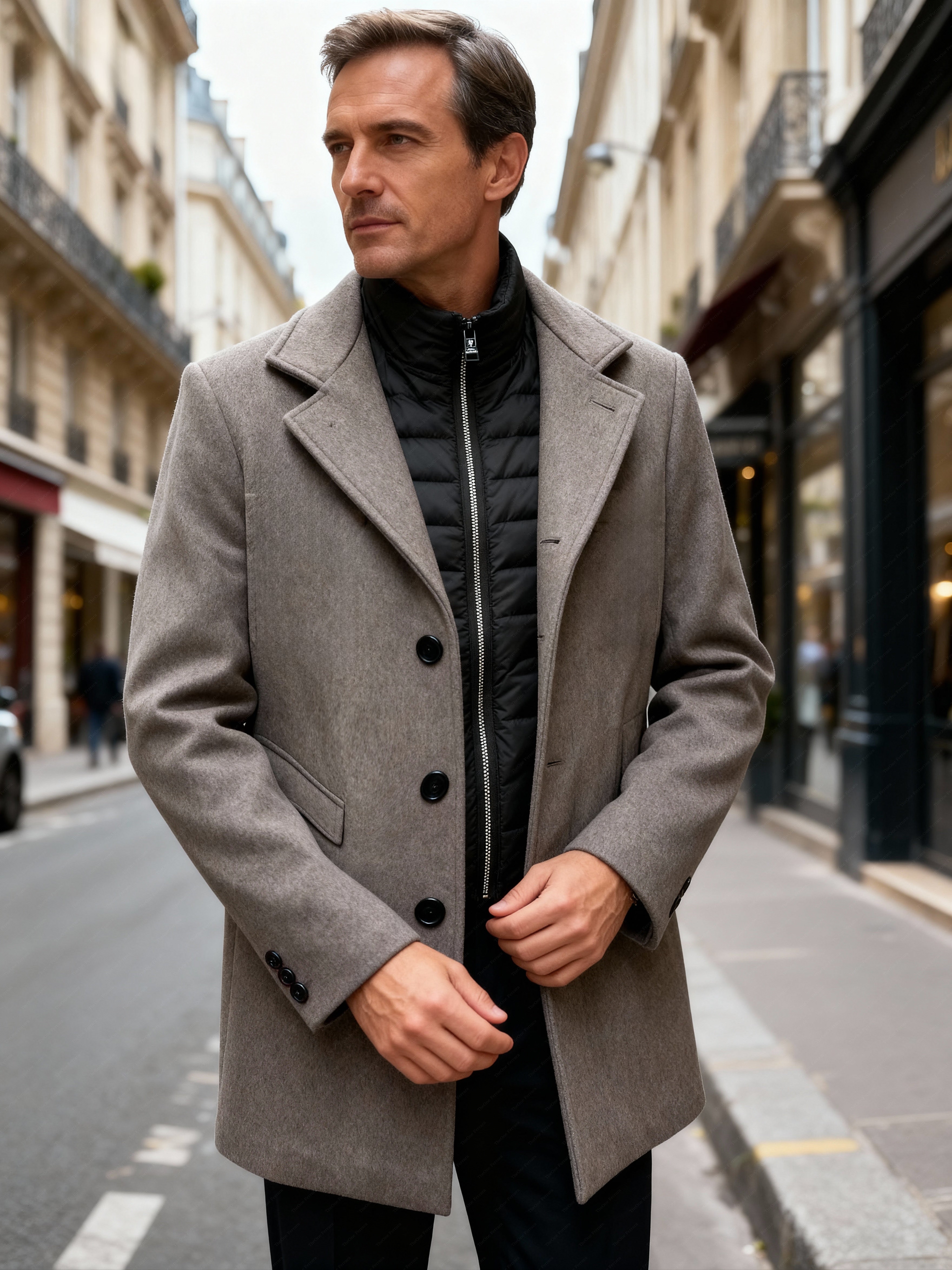 Cappotto Uomo con Pettorina Removibile – Lana e Poliestere | Sartoria Italiana 116M