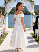 Vestito Ragazza Elegante Off Shoulder Effetto Taffetà Principessa