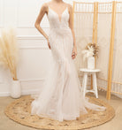 Abito da Sposa Sirena con Paillettes e Tulle – Vestito da Sposa Elegante con Scollatura Profonda e Schiena Scoperta 851016