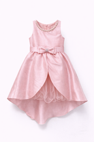 Abito da Cerimonia Bambina in Raso con Gonna in Tulle e Fiocco – Scollo Perle 2-12 Anni 750 Rosa